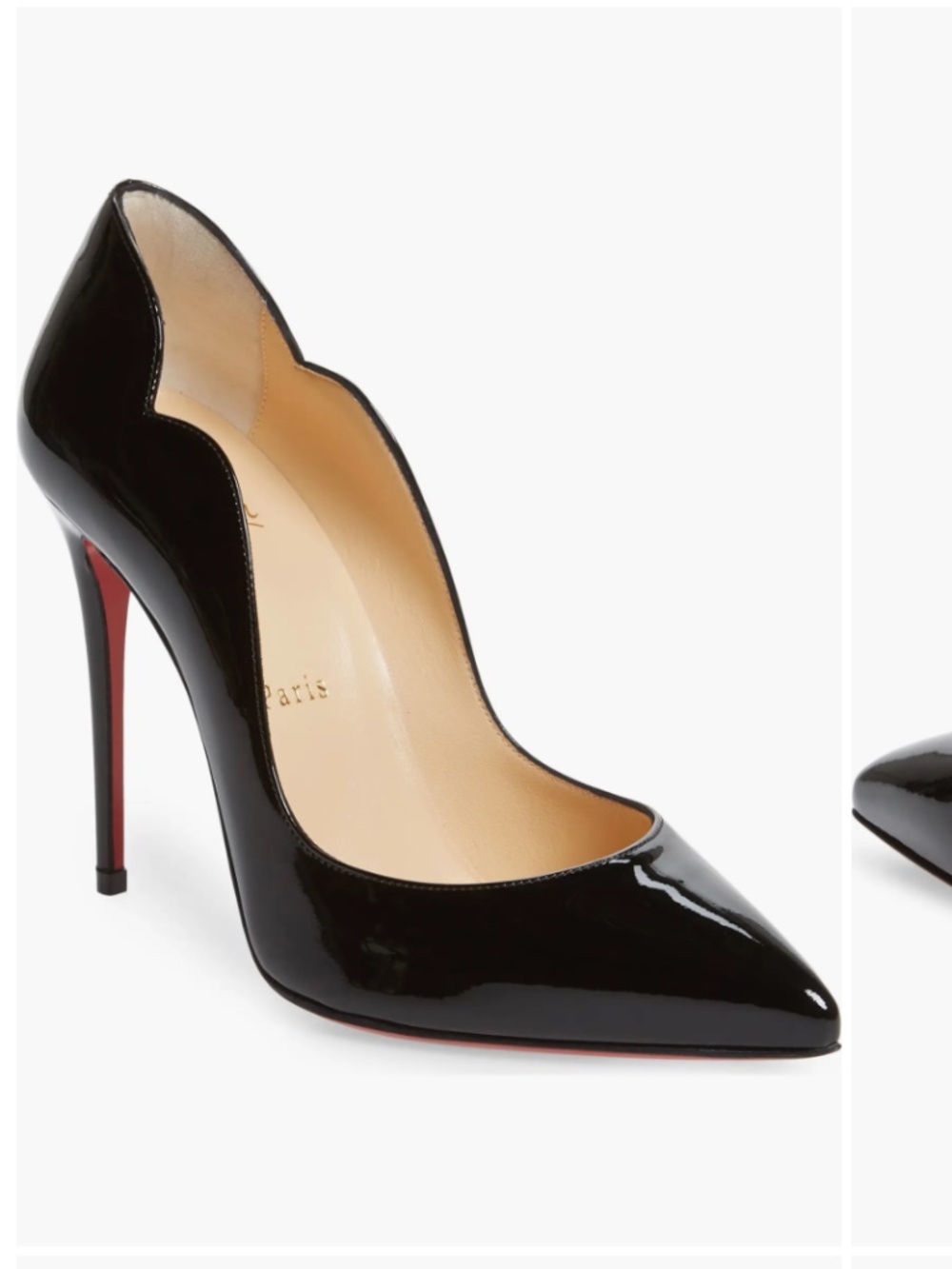 Christian Louboutin Hot Chick Scallop Pointed Toe Pump (Black Patent 37.5)
